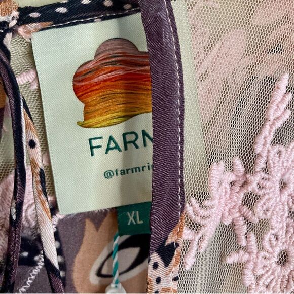 NEW FARM Rio Glam Tapestry Burgundy Lace Short Sleeve Maxi Dress Floral Pink XL - Picture 14 of 16